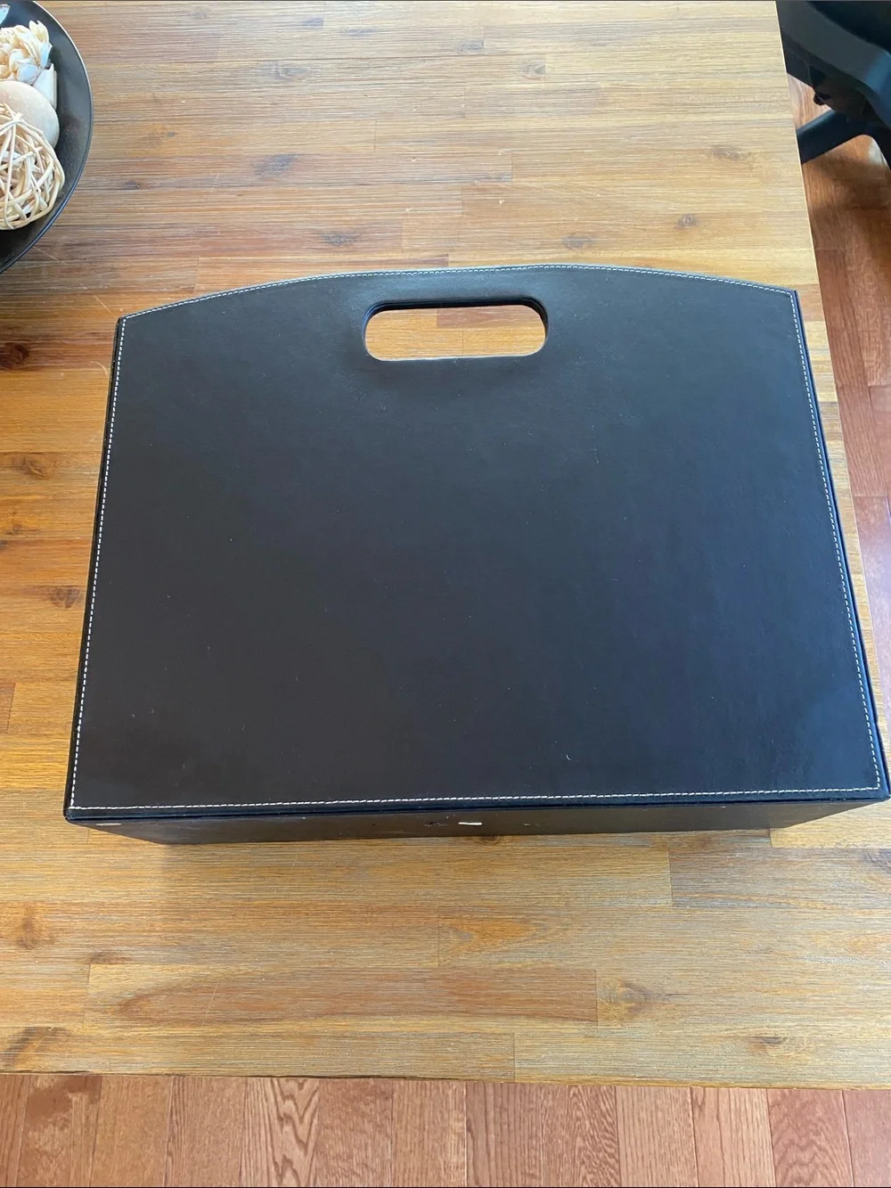Black Faux Leather Magazine Storage with Handle